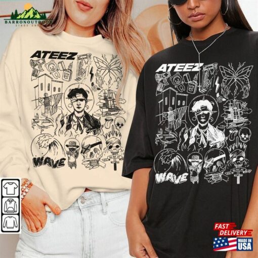 Ateez Kpop Doodle Art Shirt Vintage Merch Tee Albums Lyric Tattoo Design Sweatshirt T-Shirt Hoodie