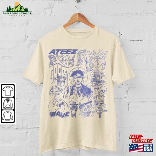 Ateez Kpop Doodle Art Shirt Vintage Merch Tee Albums Lyric Tattoo Design Sweatshirt Unisex Classic