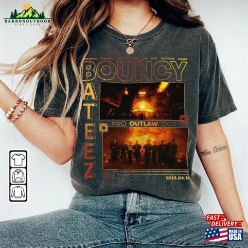 Ateez Kpop Shirt Outlaw Tee Bouncy World Tour 2023 Fellowship Break The Wall Hoodie Classic Unisex