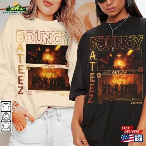 Ateez Kpop Shirt Outlaw Tee Bouncy World Tour 2023 Fellowship Break The Wall Hoodie Classic Unisex