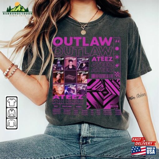 Ateez Kpop Shirt Outlaw Tee V1 Hongjoong Seonghwa Yunho Yeosang San Mingi Wooyoung Jongho Hoodie T-Shirt