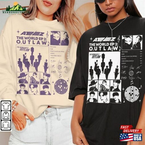 Ateez Kpop Shirt Outlaw Tee V1 World Tour Fellowship Break The Wall Hoodie Sweatshirt Classic