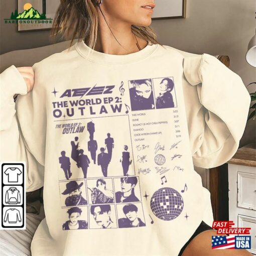 Ateez Kpop Shirt Outlaw Tee V1 World Tour Fellowship Break The Wall Hoodie Sweatshirt Classic