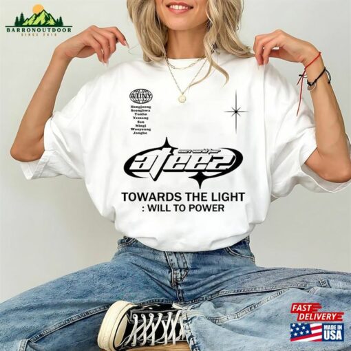 Ateez Y2k Style Shirt Towards The Light Will To Power Sweatshirt 2024 World Tour Hoodie T-Shirt