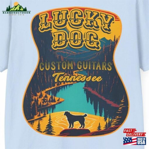 Australia Buyers Only Lucky Dog Guitars T-Shirt Tennessee Mountains Custom Band Concert Hiking Nature Bigfoot Big Foot Camping Ford Chevy Unisex Hoodie