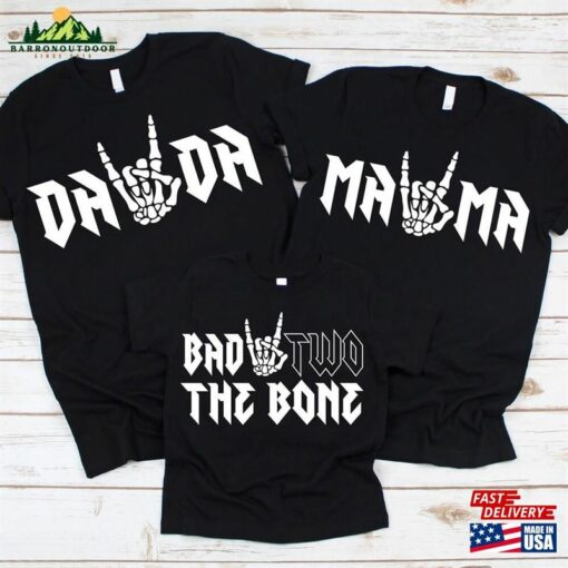 Bad Two The Bone Birthday Family Shirts 2Nd Boy Rock N Roll Theme T-Shirt Unisex