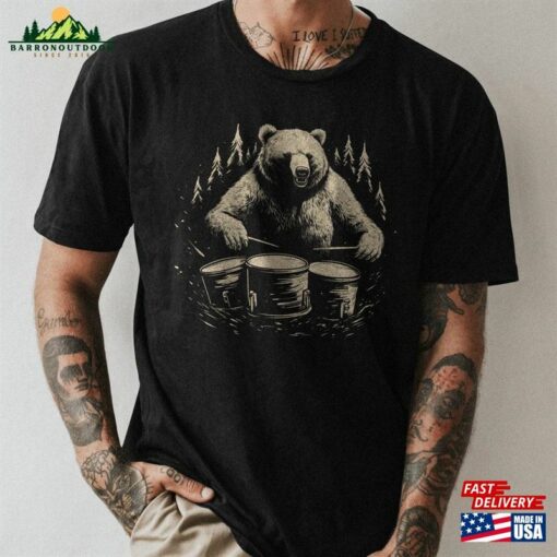 Bear Drummer Shirt Dynamic Drumming Tee For Music And Wildlife Fans T-Shirt Unisex