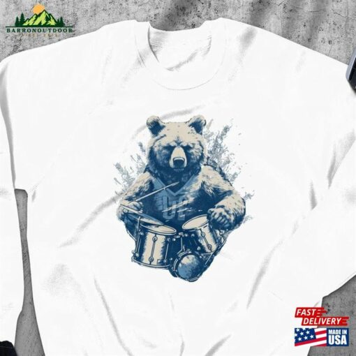 Bear Playing The Drums Sweatshirt Trendy Funny Gift Classic Unisex