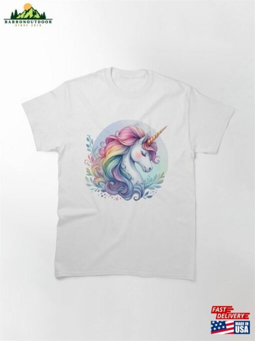 Beautiful Rainbow Unicorn Watercolor Painting Classic T-Shirt Sweatshirt