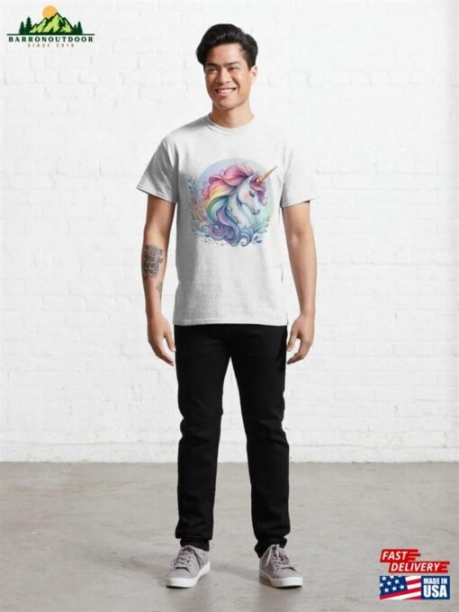 Beautiful Rainbow Unicorn Watercolor Painting Classic T-Shirt Sweatshirt