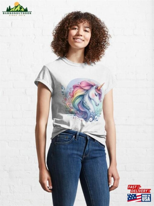 Beautiful Rainbow Unicorn Watercolor Painting Classic T-Shirt Sweatshirt