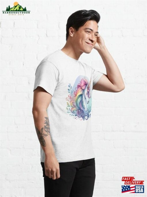 Beautiful Rainbow Unicorn Watercolor Painting Classic T-Shirt Sweatshirt