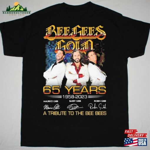 Bee Gees Gold 65 Years 1958 2023 Signatures Shirt A Tribute To The Bees Vintage Band T-Shirt Sweatshirt