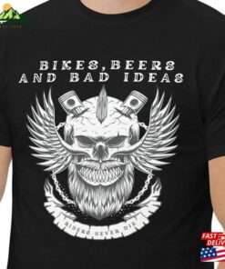 Biker T Shirt Motorcycle Gift For Bikers On Tour Beer Bikes And Bad Ideas Outlaws Chopper Boys Classic Mens T Shirt Unisex 1