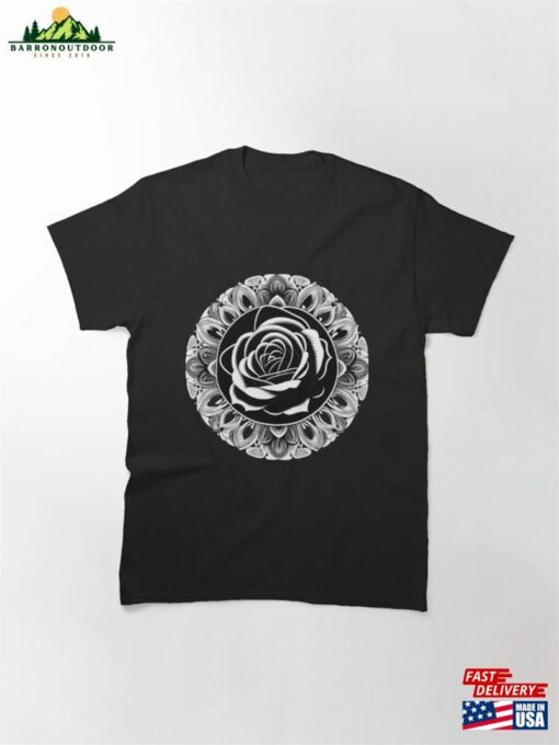 Black And White Rose Design Classic T-Shirt Unisex