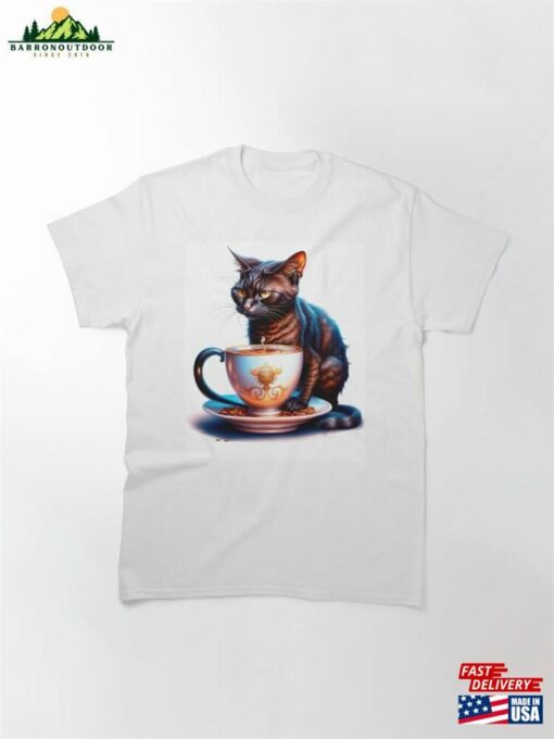 Black Cat And Porcelain Coffee Cup Classic T-Shirt Sweatshirt