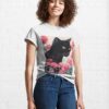 Black Cat Pink Roses Classic T-Shirt Unisex