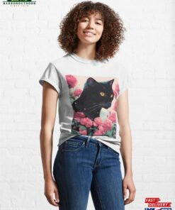 Black Cat Pink Roses Classic T-Shirt Unisex Black Cat Pink Roses Classic T-Shirt Unisex
