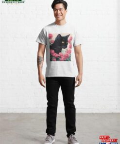 Black Cat Pink Roses Classic T-Shirt Unisex 2 Black Cat Pink Roses Classic T Shirt Unisex 3