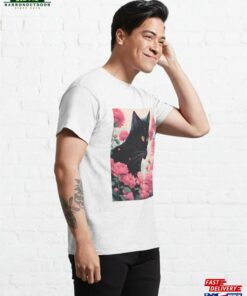 Black Cat Pink Roses Classic T-Shirt Unisex 3 Black Cat Pink Roses Classic T Shirt Unisex 4