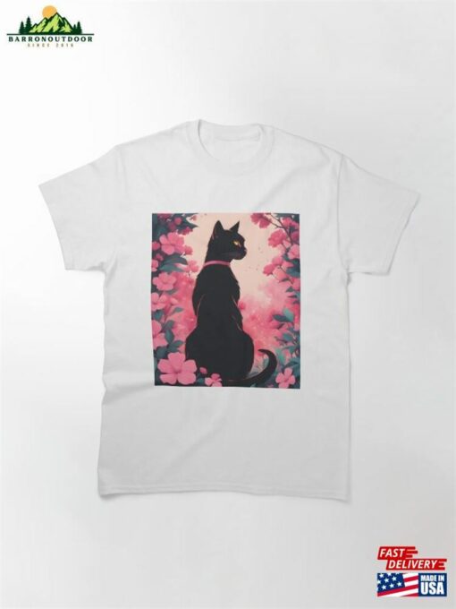 Black Cat Pink Roses Classic T-Shirt Unisex Sweatshirt