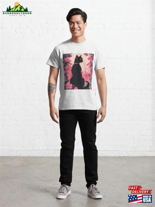 Black Cat Pink Roses Classic T-Shirt Unisex Sweatshirt