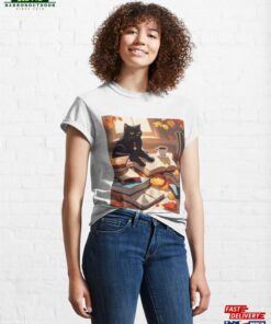Black Cat Withh Coffee And Books Classic T-Shirt Unisex Black Cat Withh Coffee And Books Classic T-Shirt Unisex