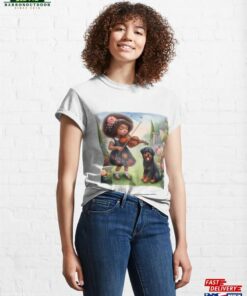 Black Haired Girl In Formal Garden Playing Viola With Rottweiler Puppy Dog Music Student Gift Classic T Shirt Unisex 1
