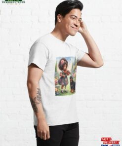 Black Haired Girl In Formal Garden Playing Viola With Rottweiler Puppy Dog Music Student Gift Classic T Shirt Unisex 4