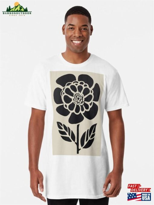 Black Retro Flower Long T-Shirt Classic