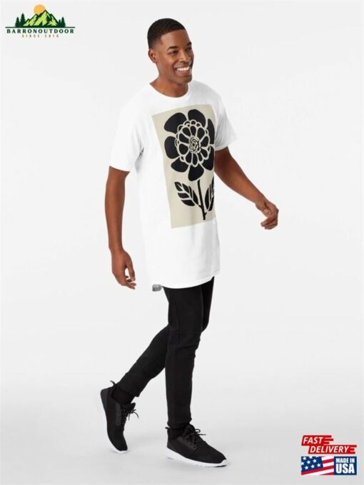 Black Retro Flower Long T-Shirt Classic