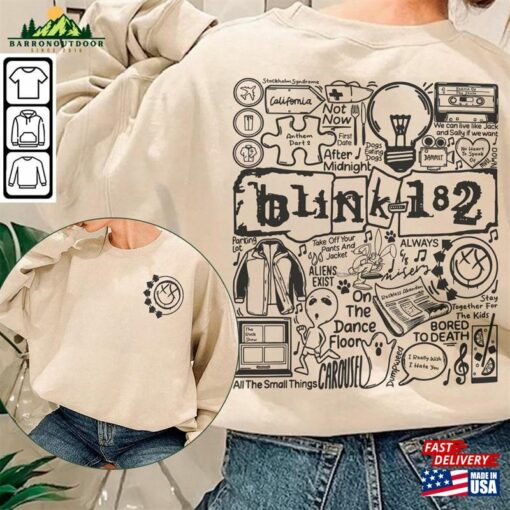 Blink 182 Doodle Art Shirt 2 Side Vintage Merch Album Lyric Sweatshirt Hoodie Classic