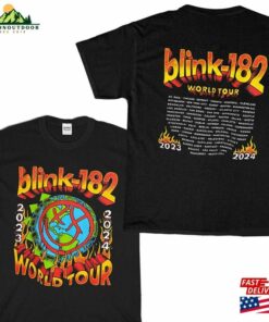 Blink 182 Shirt World Tour 2023 2024 Flames Graphic Band Cotton T-Shirt Merch Hoodie