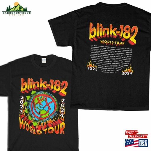 Blink 182 Shirt World Tour 2023 2024 Flames Graphic Band Cotton T-Shirt Merch Hoodie