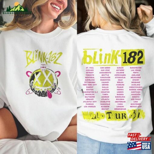 Blink 182 World Tour 2023 2024 Music Shirt 2 Sides 90S Boy Band Vintage Y2k Sweatshirt Hoodie