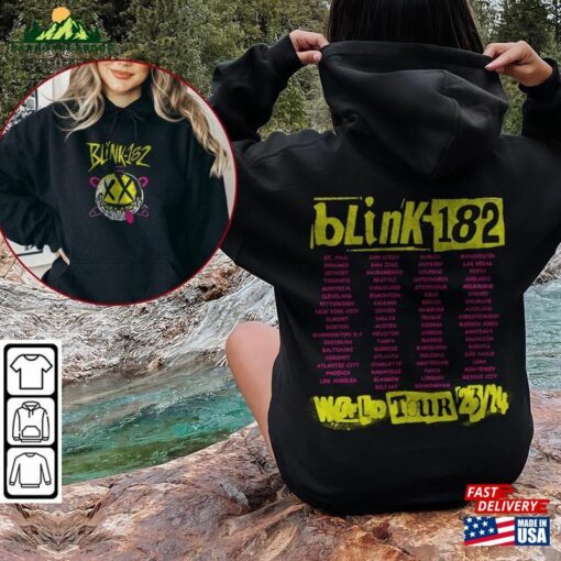 Blink 182 World Tour 2023 2024 Music Shirt 2 Sides 90S Boy Band Vintage Y2k Sweatshirt T-Shirt Classic