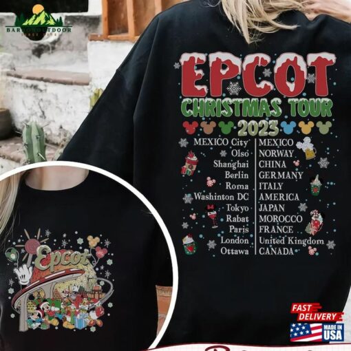 Bm® Disney Epcot Christmas Tour Two Sided Sweatshirt Comfort Colors Shirt Unisex T-Shirt