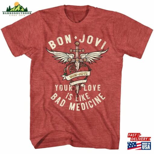 Bon Jovi Bad Medicine Red Heather Adult T-Shirt Classic Hoodie