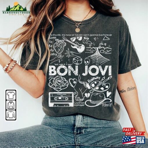 Bon Jovi Doodle Art Shirt Vintage Album Lyric Tattoo Sweatshirt Hoodie Tour 2023 Concert Da3005dt Unisex