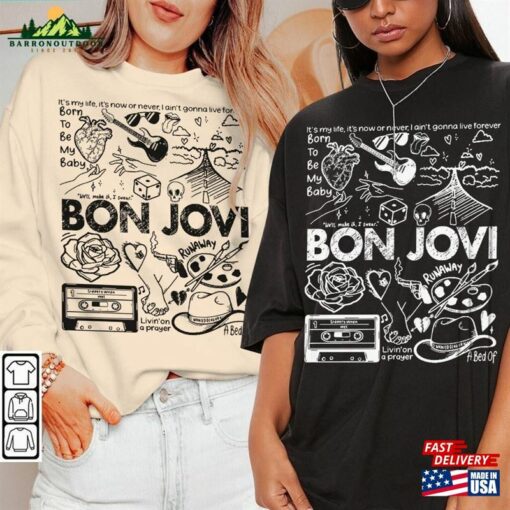 Bon Jovi Doodle Art Shirt Vintage Album Lyric Tattoo Sweatshirt Hoodie Tour 2023 Concert Da3005dt Unisex