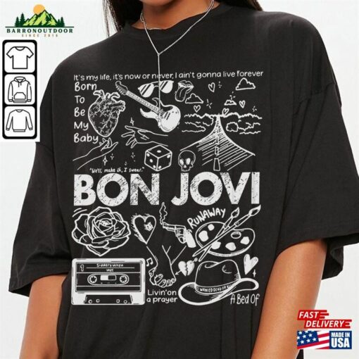 Bon Jovi Doodle Art Shirt Vintage Album Lyric Tattoo Sweatshirt Hoodie Tour 2023 Concert Da3005dt Unisex