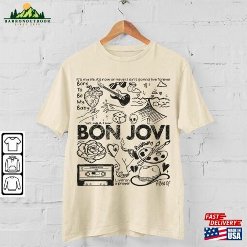 Bon Jovi Doodle Art Shirt Vintage Album Lyric Tattoo Sweatshirt Hoodie Tour 2023 Concert Da3005dt Unisex