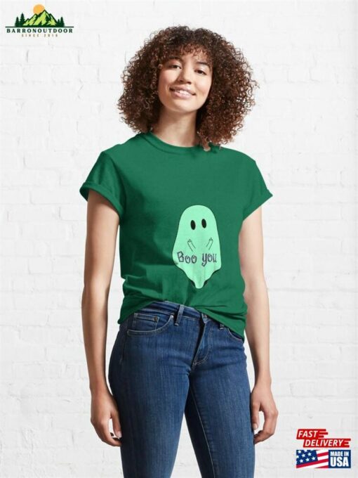 Boo You Ghost Flipping The Bird Green Classic T-Shirt Hoodie Unisex