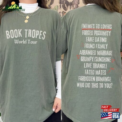 Book Tropes World Tour Distressed Bookish Band Tee Grunge Literature Bookworm Gift Enemies To Lovers Reading Comfort Colors T-Shirt Classic