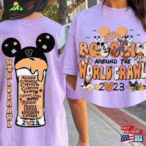 Boozin’around The World Crawl Halloween Disney Shirt Mickey And Friends Shirts Classic Sweatshirt