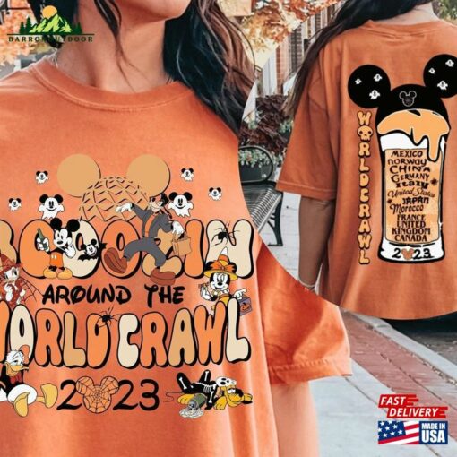 Boozin’around The World Crawl Halloween Disney Shirt Mickey And Friends Shirts Classic Sweatshirt