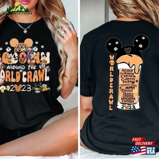 Boozin’around The World Crawl Halloween Disney Shirt Mickey And Friends Shirts Classic Sweatshirt