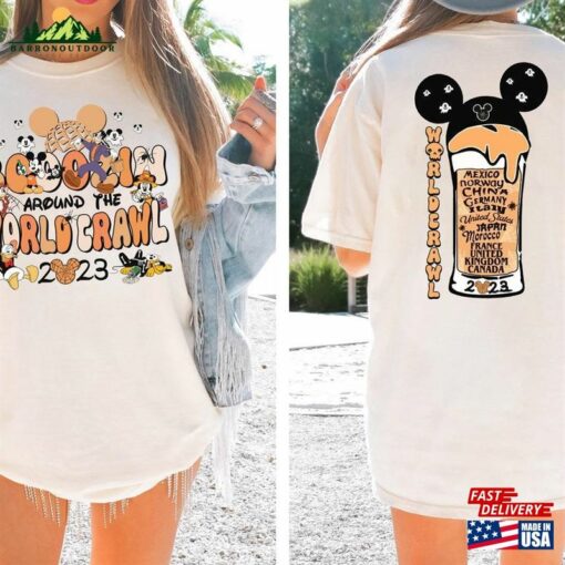 Boozin’around The World Crawl Halloween Disney Shirt Mickey And Friends Shirts Classic Sweatshirt