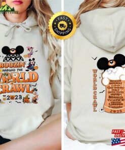 Boozinaround The World Crawl Halloween Sweatshirt Mickey And Friends 2 Sided Hoodie T Shirt 2