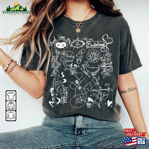 Bts Doodle Art Shirt Vintage Album Lyric Tattoo Sweatshirt Hoodie Tours 2023 Concert Da3005dt